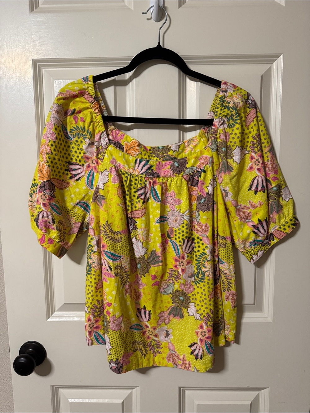 LOFT Yellow Floral Square Neckline Blouse